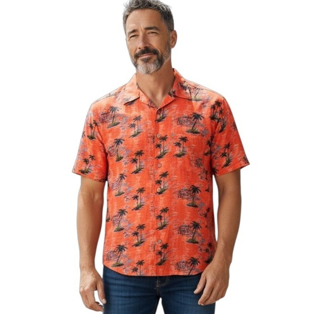 Joe Marlin Hawaiian Palm Tree Print Button-Down Shirt Medium